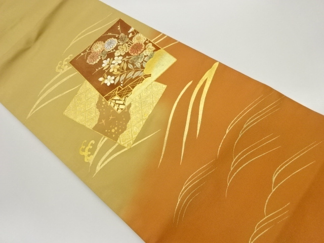 JAPANESE NAGOYA OBI / EMBROIDERY / KINSAI IROE / SHIKISHI PATTERN